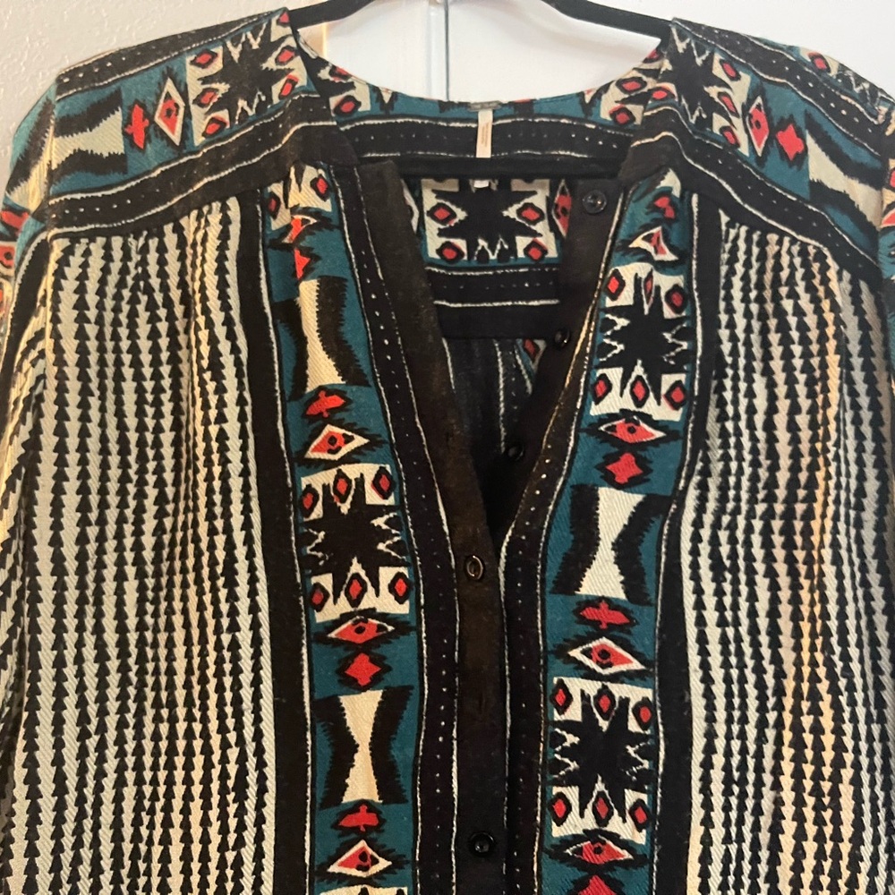 Tribal Print Black and Blue Women's Top